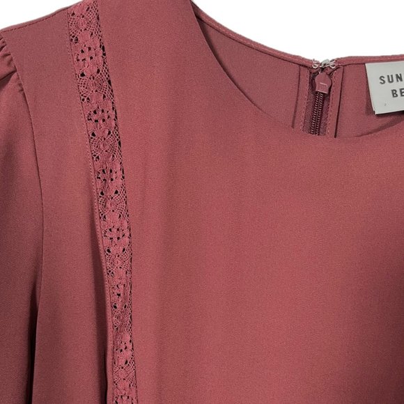 Aritzia Sunday Best Burgundy Long Sleeve Lace Detail Mini Dress Size 2 - Picture 4 of 6